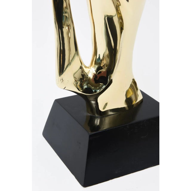 1970s 1970's Alain Chervet Modernist Brass Abstract Sculpture on Black Wood Base French For Sale - Image 5 of 11