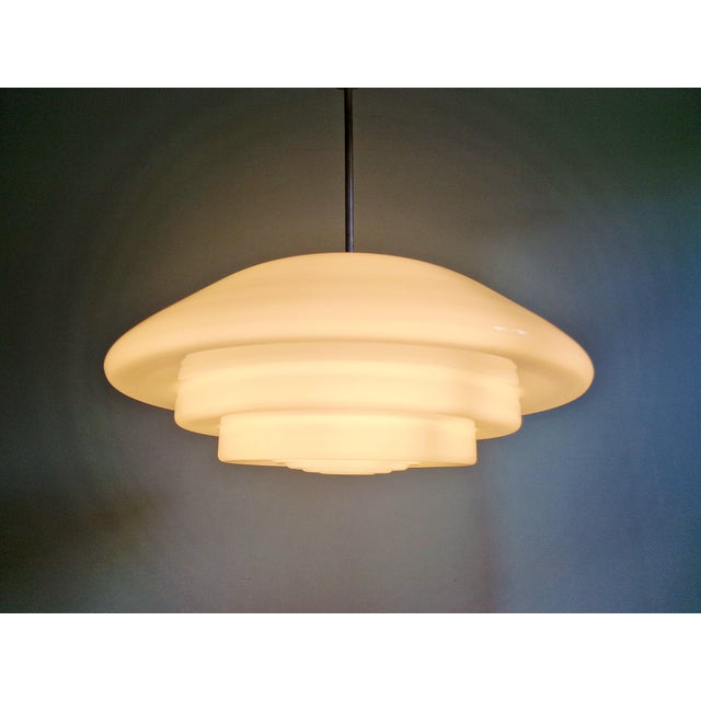 1930s Bauhaus Pendant Light in White Opaline Glass, 1930s For Sale - Image 5 of 13