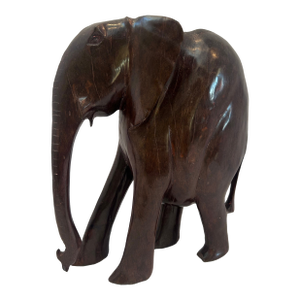 Vintage Hand-Carved African Kiaat Wood Elephant Sculpture – Organic Modern Safari Decor, 13.5”