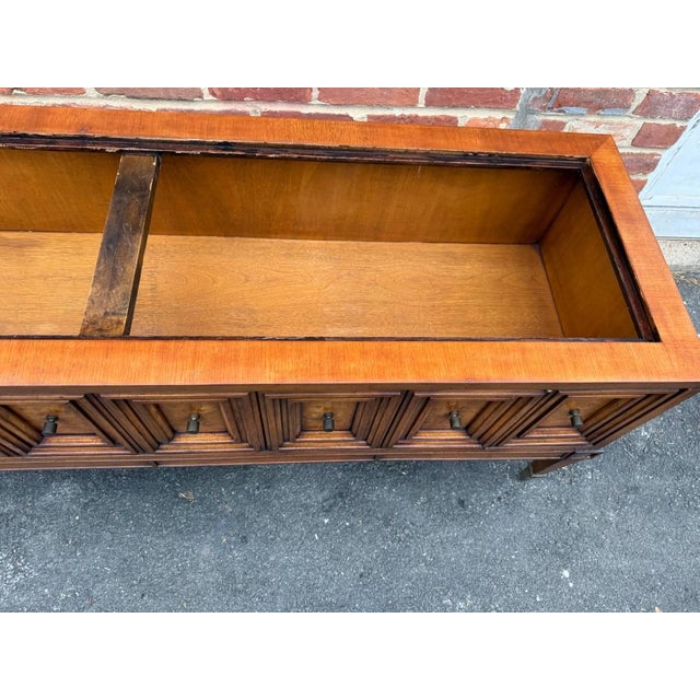 Vintage Hollywood Regency Campaign Style Marble Top Low Table Cabinet by Weiman For Sale - Image 17 of 18