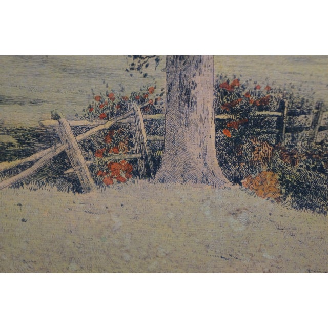 Antique Hw Robbins Where Noble Elms Abound Cows Farmhouse Road Etching 34" For Sale - Image 14 of 15