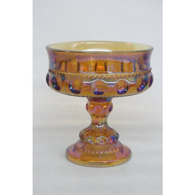 Kings Crown Thumbprint Indiana Carnival Glass Amber Compote Candy Dish For Sale - Image 11 of 11