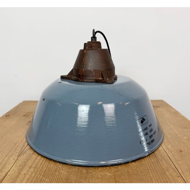 Industrial Grey Enamel and Cast Iron Pendant Light, 1960s For Sale - Image 15 of 18