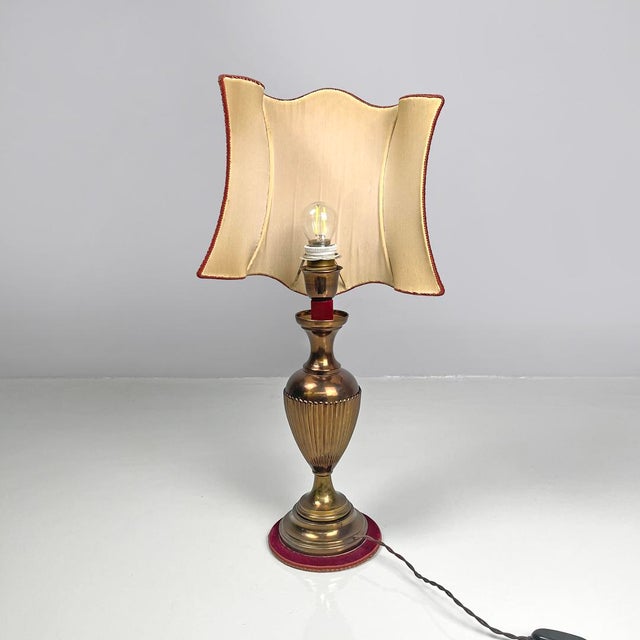 Mid-Century Modern Italian Table Lamp Red Fabric Shade with Decorations, 1950s For Sale - Image 6 of 18