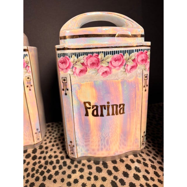 Off-white Vintage German Iridescent Lusterware Kitchen Canister Set For Sale - Image 8 of 18