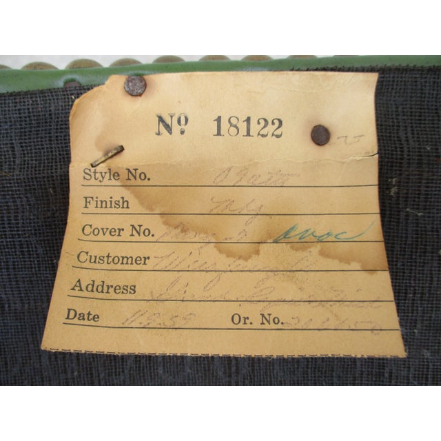 50s Square Olive Green Vinyl Footstool Brass Tacks and Casters For Sale - Image 10 of 11