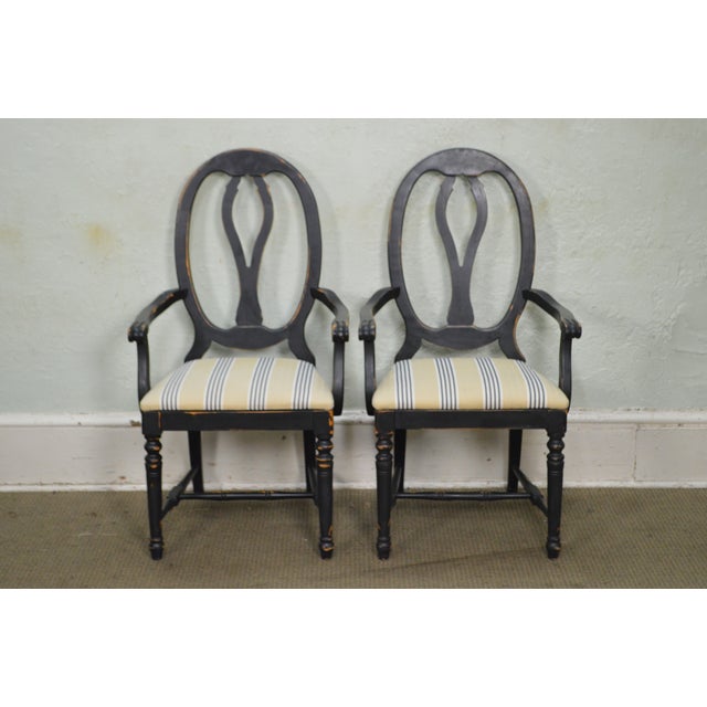French Country Style Set of 8 Distressed Black Painted Dining Chairs ...