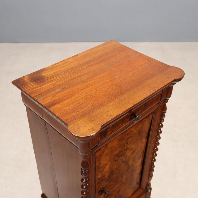 Wood Louis Philippe Bedside Table in Walnut and Walnut Burl For Sale - Image 7 of 9