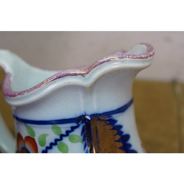 Antique Gaudy Welsh Ironstone Cobalt Blue Floral Creamer Pitcher & Bowl For Sale - Image 17 of 18