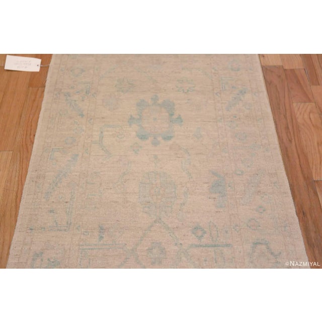 Soft Pastel Ivory Cream Modern Turkish Oushak Design Runner Rug For Sale In New York - Image 6 of 12