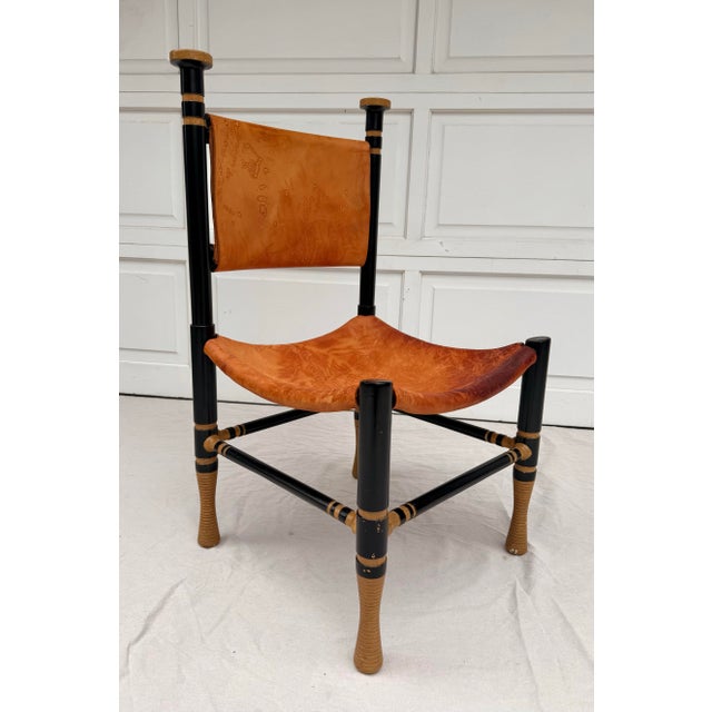 Italian Modern Mid-Century Leather and Wood Thebes-Style Chair For Sale - Image 4 of 12