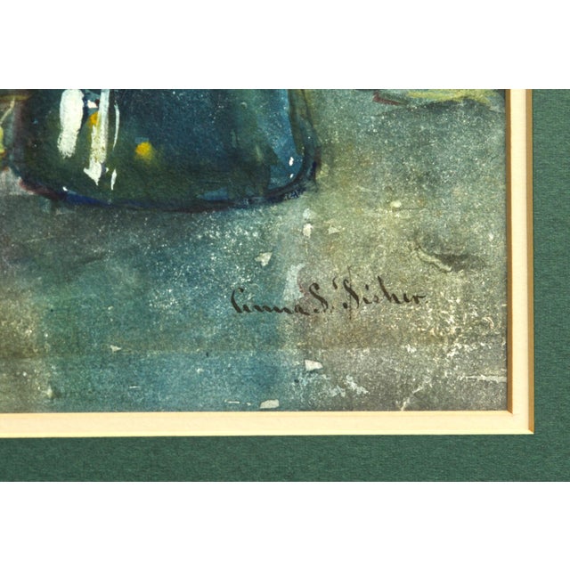 Paint Anna S. Fisher Antique Watercolor Still Life, Red Flowers, Signed For Sale - Image 7 of 8