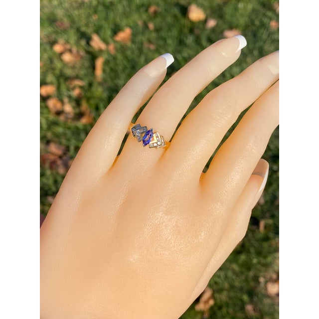 The 12th Avenue: Marquise Tanzanite and Diamond Ring in Yellow Gold For Sale - Image 10 of 10