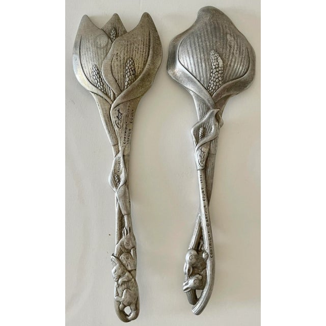 Art Nouveau Arthur Court Calla Flowers & Rabbits Salad Servers For Sale - Image 3 of 7