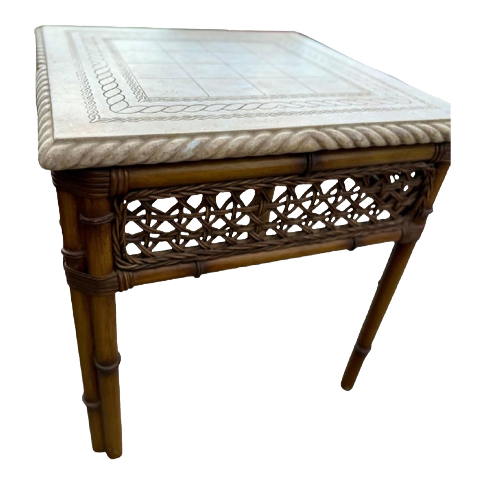 Vintage Palm Beach Hollywood Regency Bamboo & Rattan Game Table / Side ...