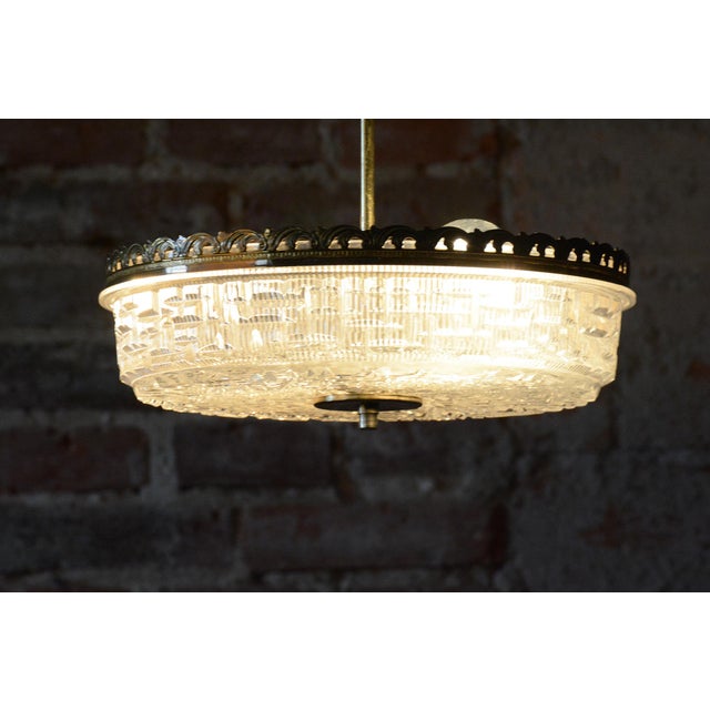 Metal Mid-Century Chandelier in Glass and Brass attributed to Kamenický Šenov, Czech, 1960s For Sale - Image 7 of 9