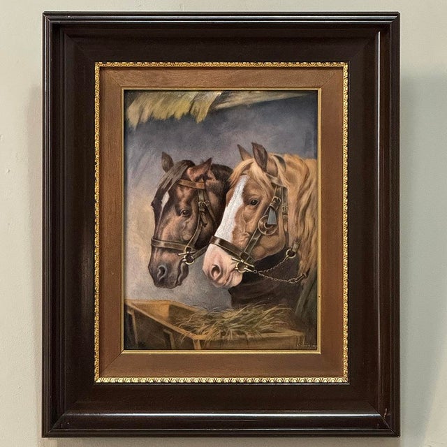 Antique Framed Limoges Porcelain by Camille Faure (1874-1956) 'Stablemates' For Sale In Dallas - Image 6 of 16