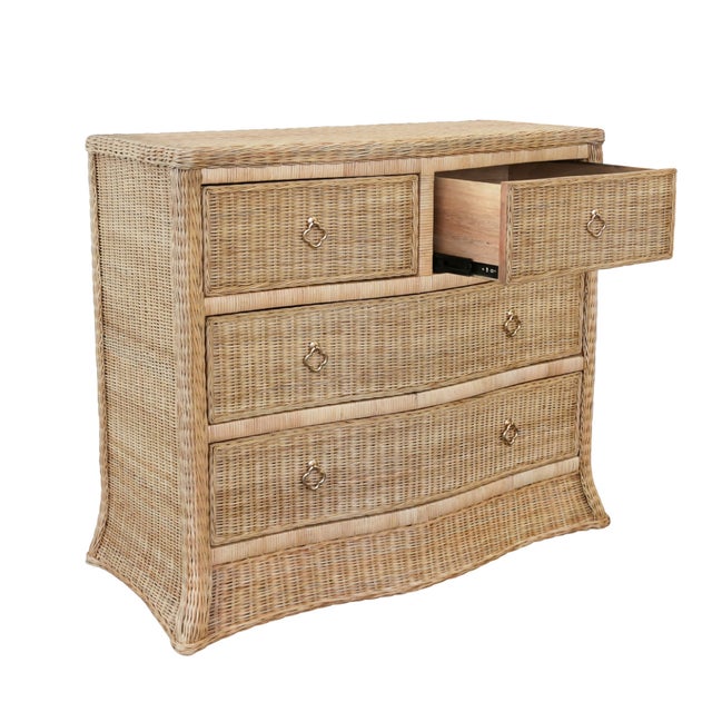 Worlds Away Matthew Izzo Home Celine Four Drawer Woven Rattan Chest With Satin Brass Drawer Pulls and Soft Slide Drawers For Sale - Image 4 of 12