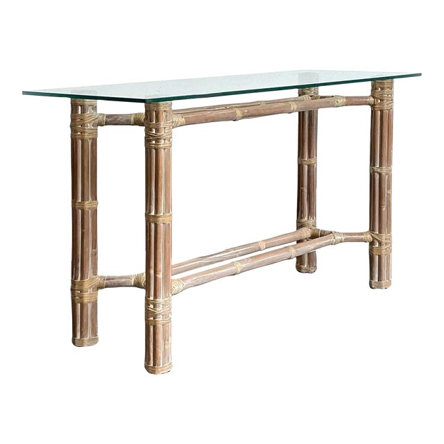 Vintage Bundled Rattan Console Table After McGuire For Sale