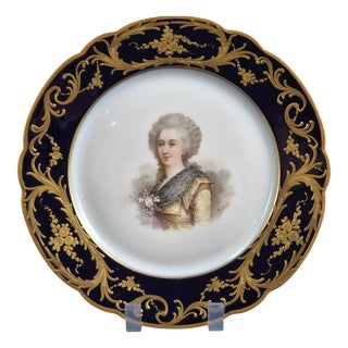 Cobalt Royal Blue Portrait Plate from Paris Porcelain, 1870s For Sale