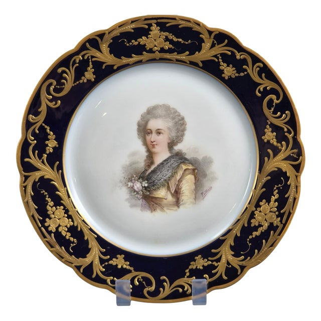 Cobalt Royal Blue Portrait Plate from Paris Porcelain, 1870s For Sale