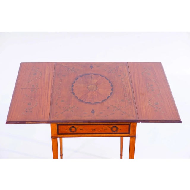 1900's English Inlaid Satinwood Table with drop leaf with single drawer 30"L 19"W 29"H