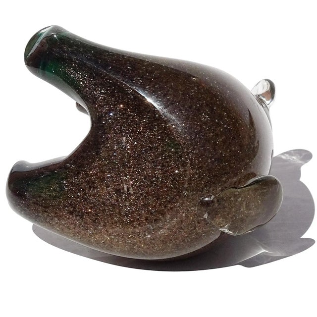 Copper Murano Vintage Sommerso Glittery Copper Aventurine Blue Green Italian Art Glass Bear Sculpture For Sale - Image 8 of 8