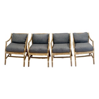 Authentic Vintage McGuire Rattan Target Arm Chairs - Set of 4 For Sale