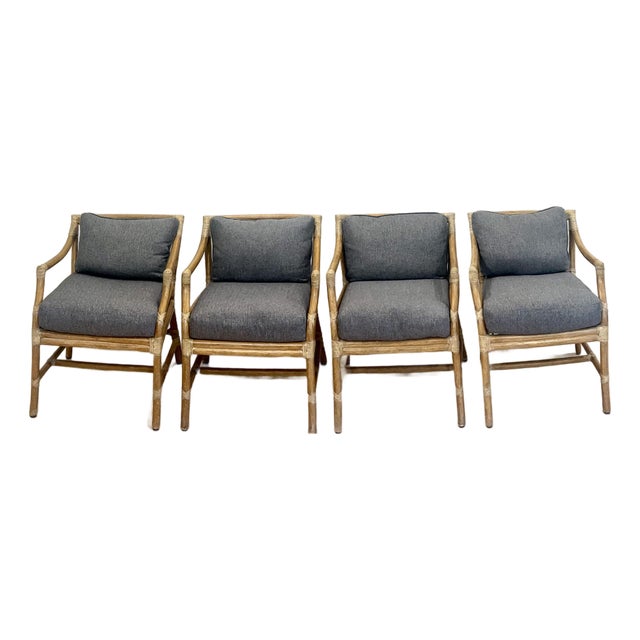 Authentic Vintage McGuire Rattan Target Arm Chairs - Set of 4 For Sale