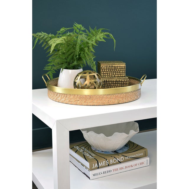 Contemporary Matthew Izzo Home Babs 18" Natural Rattan & Brass Serving Tray For Sale - Image 3 of 5