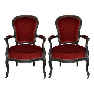 Set of Antique Louis Philippe Style Italian Lounge Chairs For Sale