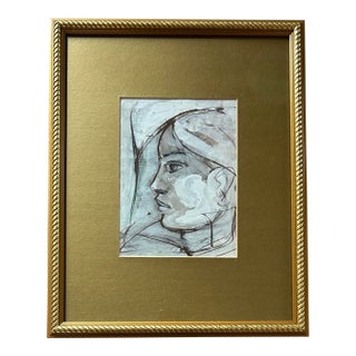 Vintage Abstract Portrait Profile of Woman in Gold Frame For Sale