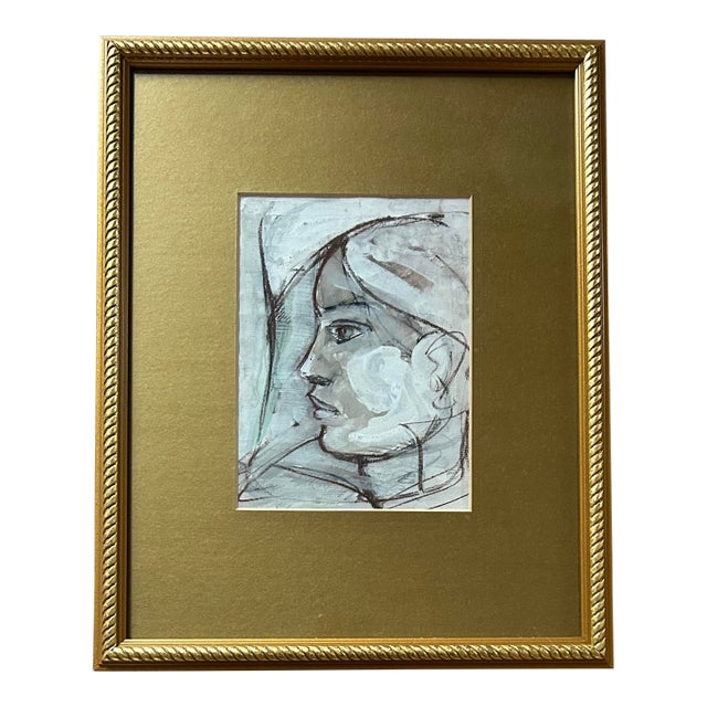 Vintage Abstract Portrait Profile of Woman in Gold Frame For Sale