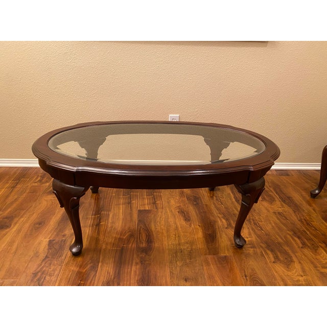 1990s Ethan Allen Court Oval Glass Top Coffee Table Chairish