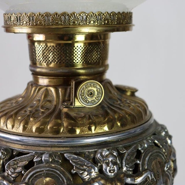 Antique Classical Brass & Figural Silver Gilt Bronze Converted Gass Lamp C1900 For Sale - Image 13 of 13