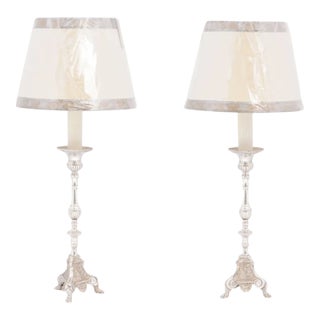 Pair of Early 20th Century Silver Plate Lamps For Sale