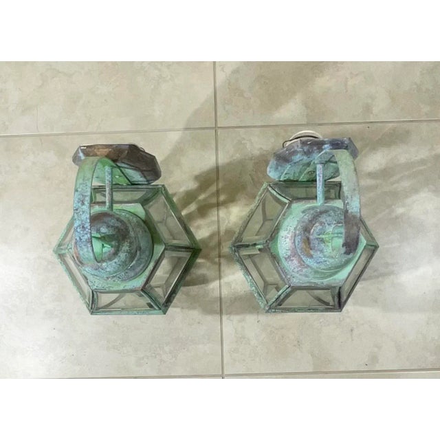 Pair of Vintage Solid Brass Wall Lanterns For Sale - Image 10 of 12