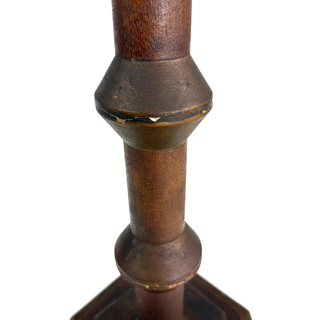 Antique 1890 Handmade Folk Art Wood Chunky Spool Victorian Edwardian Era Pedestal Plant Stand / Side Table For Sale - Image 12 of 16