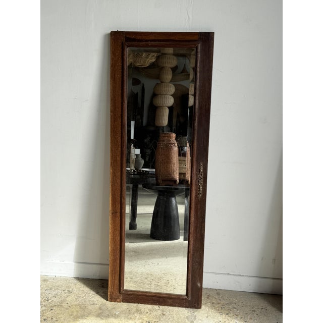 Antique Mirror in Brown Oak with Beveled Glass and Keyhole Escutcheon, 1980s For Sale - Image 16 of 16