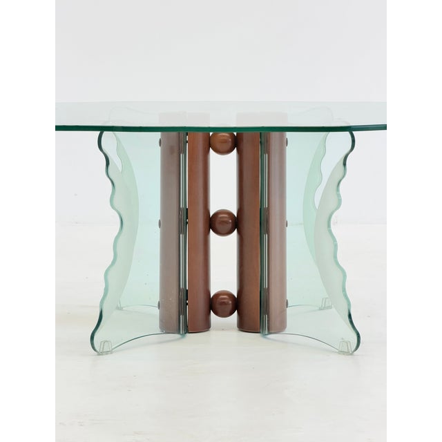 Wood Vintage Postmodern Coffee Table with Corrugated Glass and Wooden Spheres, 1970s For Sale - Image 7 of 9