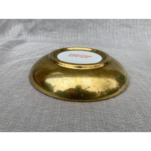 Vintage Brass Encased Japanese Porcelain Ware Hand Painted Bowl For Sale - Image 10 of 12