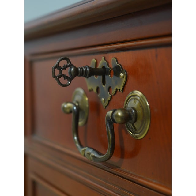 English Yew Wood Brown Leather Top 3 Part Desk For Sale - Image 12 of 18