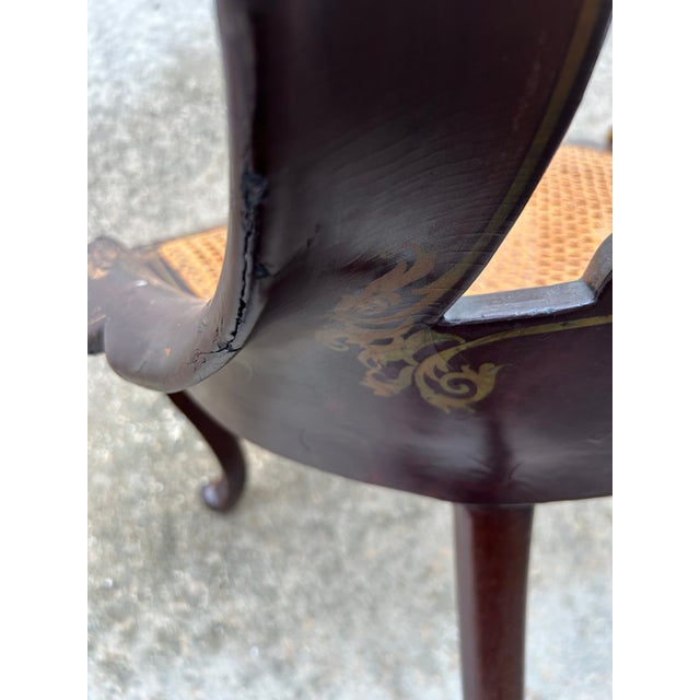 Victorian Pair of Mid Victorian Mother of Pearl Inlaid Papier Mâché Gilt Decor Set of Chairs For Sale - Image 3 of 12