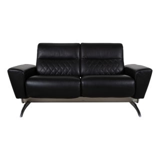 Michelle Leather Chrome Two-Seater Black Manual Function Sofa from Stressless For Sale