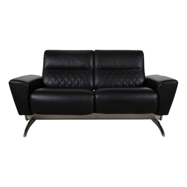 Michelle Leather Chrome Two-Seater Black Manual Function Sofa from Stressless For Sale