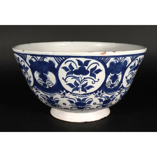 18th Century Dutch Delft Blue & White Chinoiserie Punch Bowl, Circa 1720 For Sale In Philadelphia - Image 6 of 8