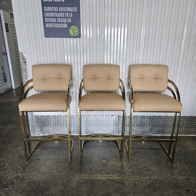 1970s Design Institute America Brass Plated Bar Stools- Set of 3 For Sale - Image 10 of 12