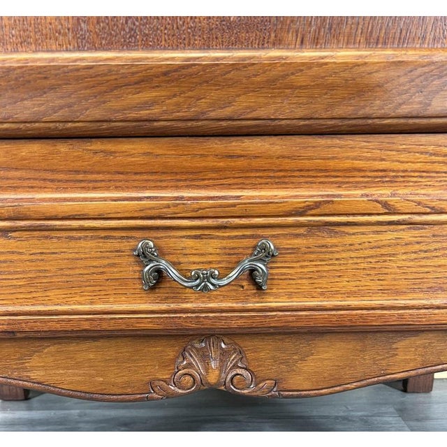 Brown Vintage French Louis XVI Style Carved Oak Cabinet with Drawer For Sale - Image 8 of 15
