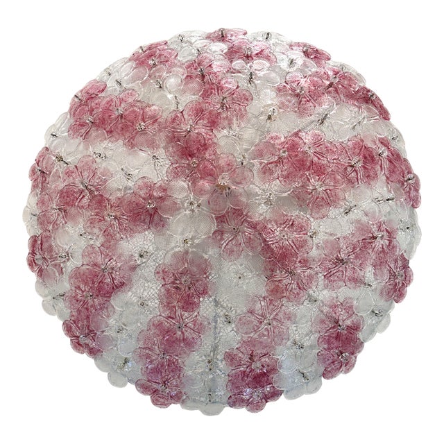 Venetian Transparent and Ametista Flowers Murano Glass Flush Mount in Barovier Style For Sale