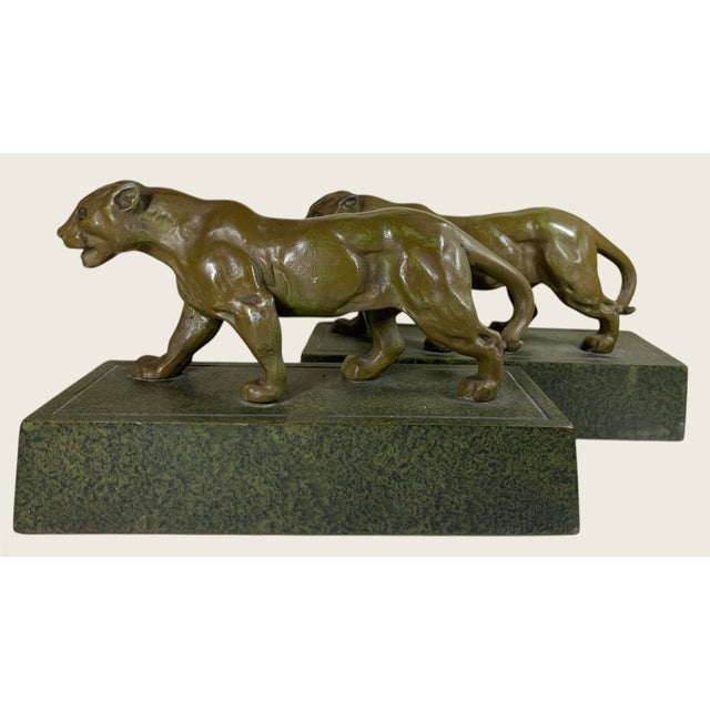Base is 9” long, patinated sculptures are 8.75” long, each a very accurate and faithful version of Barye’s Jaguar Qui...